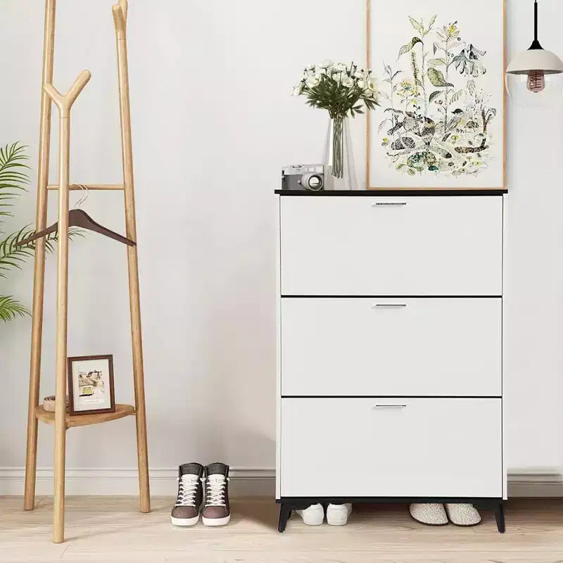 Meuble à chaussures d'entrée avec 3 tiroirs basculants, meuble de rangement à chaussures étroit sur pied