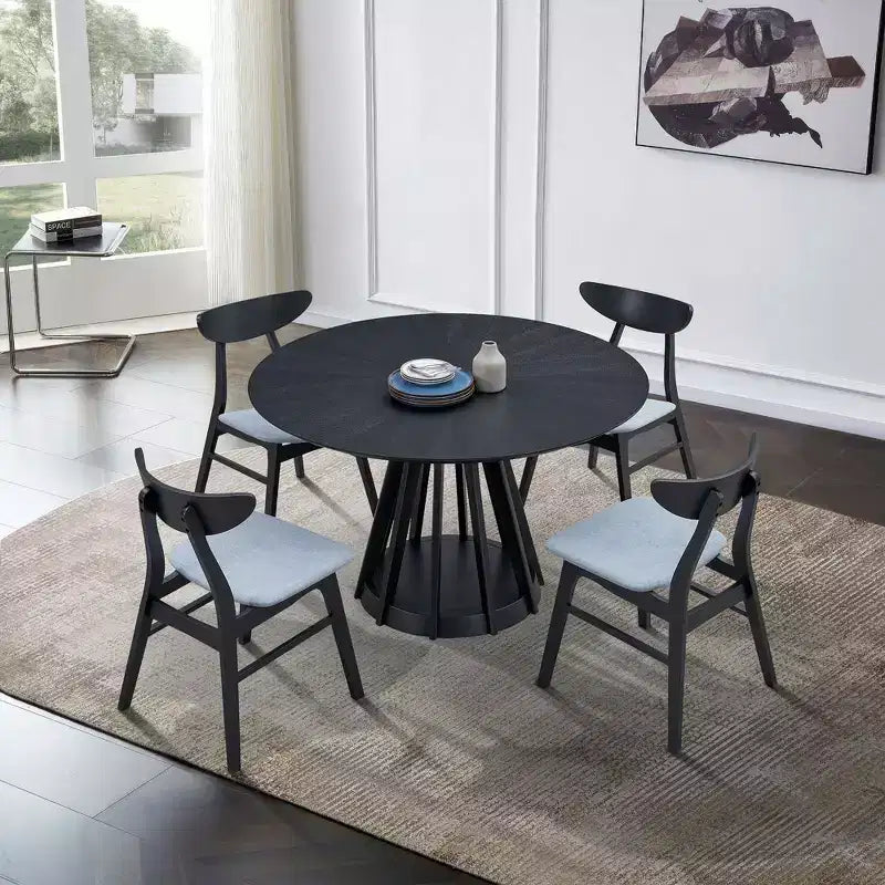 Table à manger ronde moderne 119 cm, Table à manger en bois pour 4 avec piédestal robuste pour la maison, la cuisine