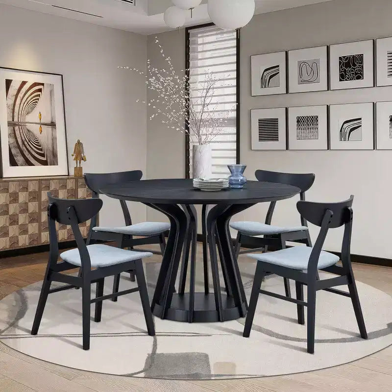 Table à manger ronde moderne 119 cm, Table à manger en bois pour 4 avec piédestal robuste pour la maison, la cuisine