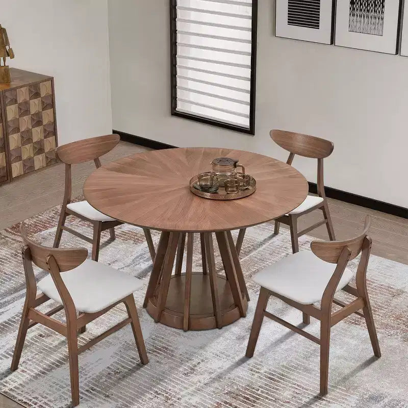 Table à manger ronde moderne 119 cm, Table à manger en bois pour 4 avec piédestal robuste pour la maison, la cuisine