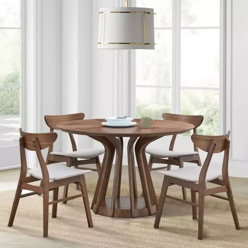 Table à manger ronde moderne 119 cm, Table à manger en bois pour 4 avec piédestal robuste pour la maison, la cuisine