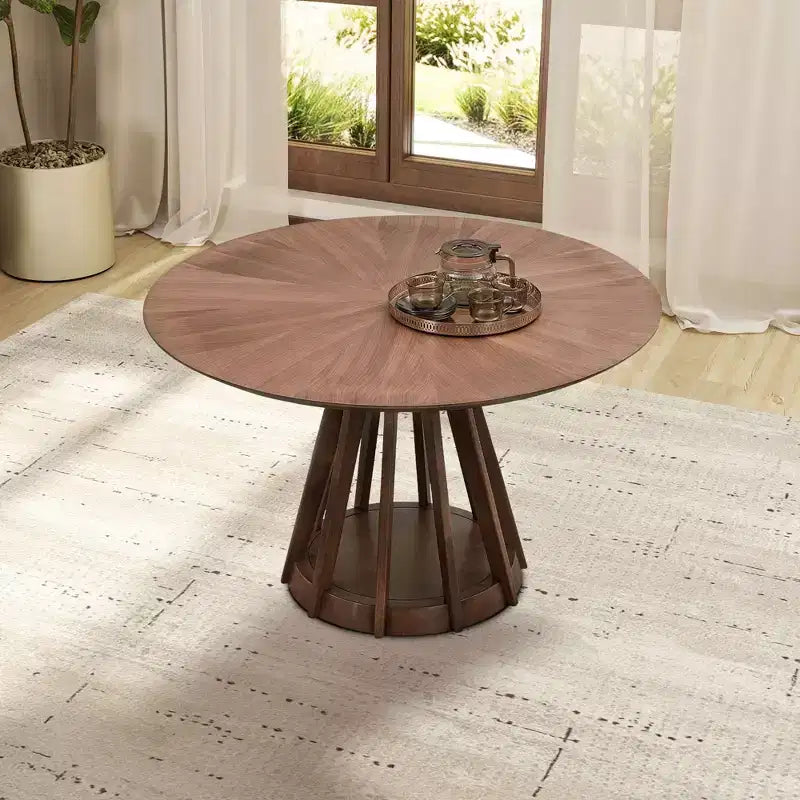 Table à manger ronde moderne 119 cm, Table à manger en bois pour 4 avec piédestal robuste pour la maison, la cuisine