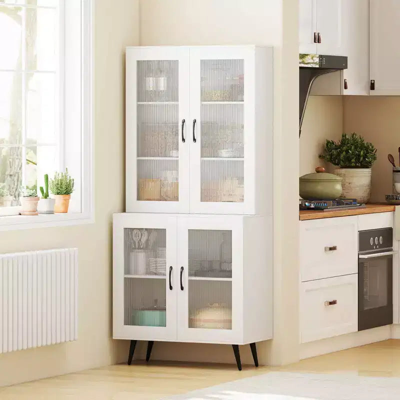 Meuble de Cuisine avec Portes Cannelées Translucides et Étagère Réglable