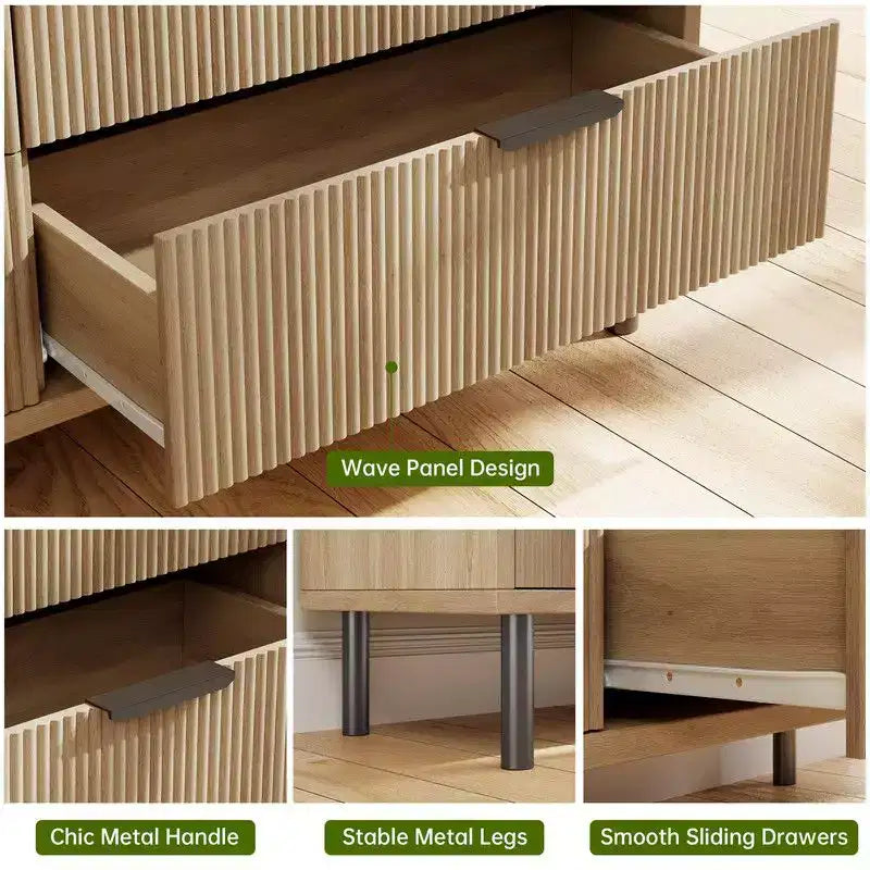 Commode à 5 tiroirs cannelée pour chambre à coucher, commode moderne en bois avec tiroirs larges, organisateur de commode de placard avec dispositif anti-basculement