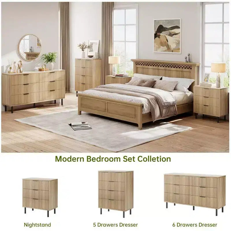 Commode à 5 tiroirs cannelée pour chambre à coucher, commode moderne en bois avec tiroirs larges, organisateur de commode de placard avec dispositif anti-basculement