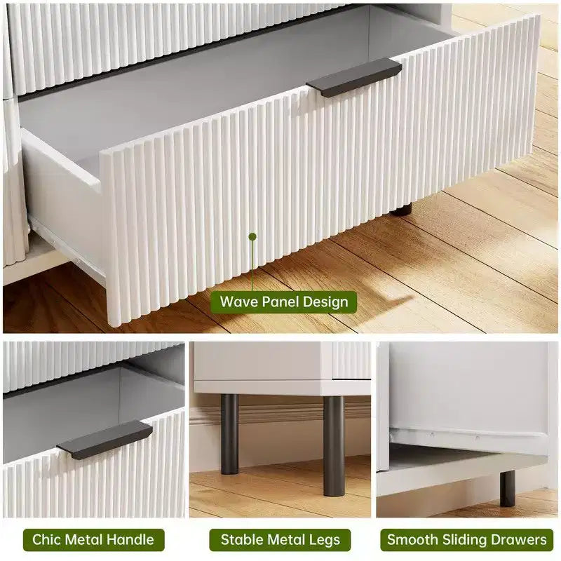 Commode à 5 tiroirs cannelée pour chambre à coucher, commode moderne en bois avec tiroirs larges, organisateur de commode de placard avec dispositif anti-basculement