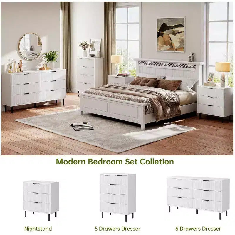 Commode à 5 tiroirs cannelée pour chambre à coucher, commode moderne en bois avec tiroirs larges, organisateur de commode de placard avec dispositif anti-basculement