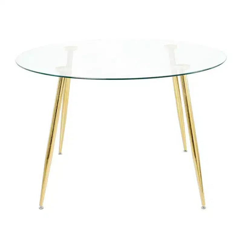 Table à manger ronde moderne avec plateau en verre trempé et pieds en métal doré, table de salle à manger pour 4