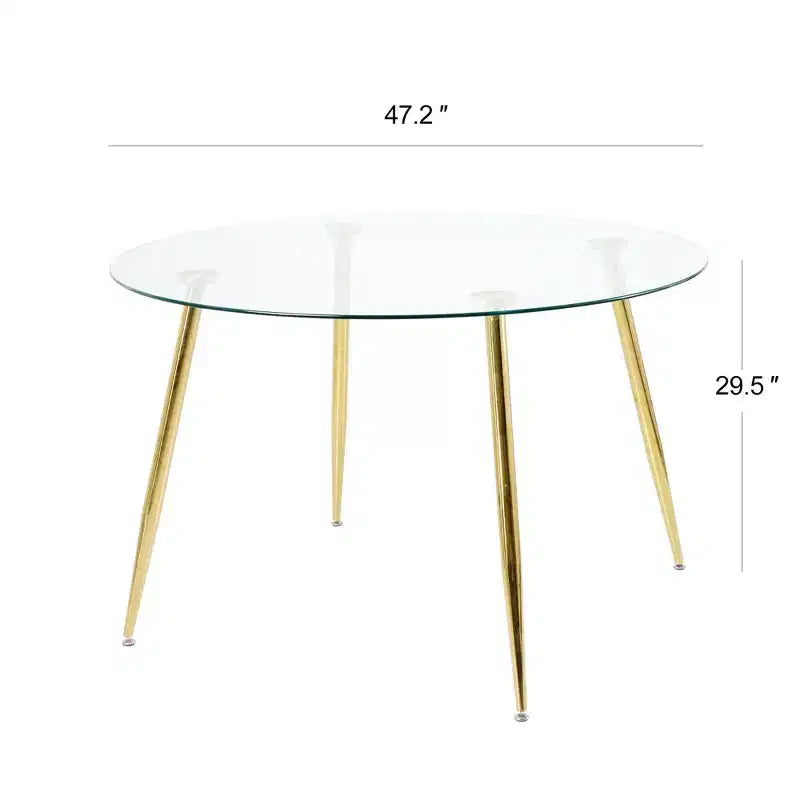 Table à manger ronde moderne avec plateau en verre trempé et pieds en métal doré, table de salle à manger pour 4