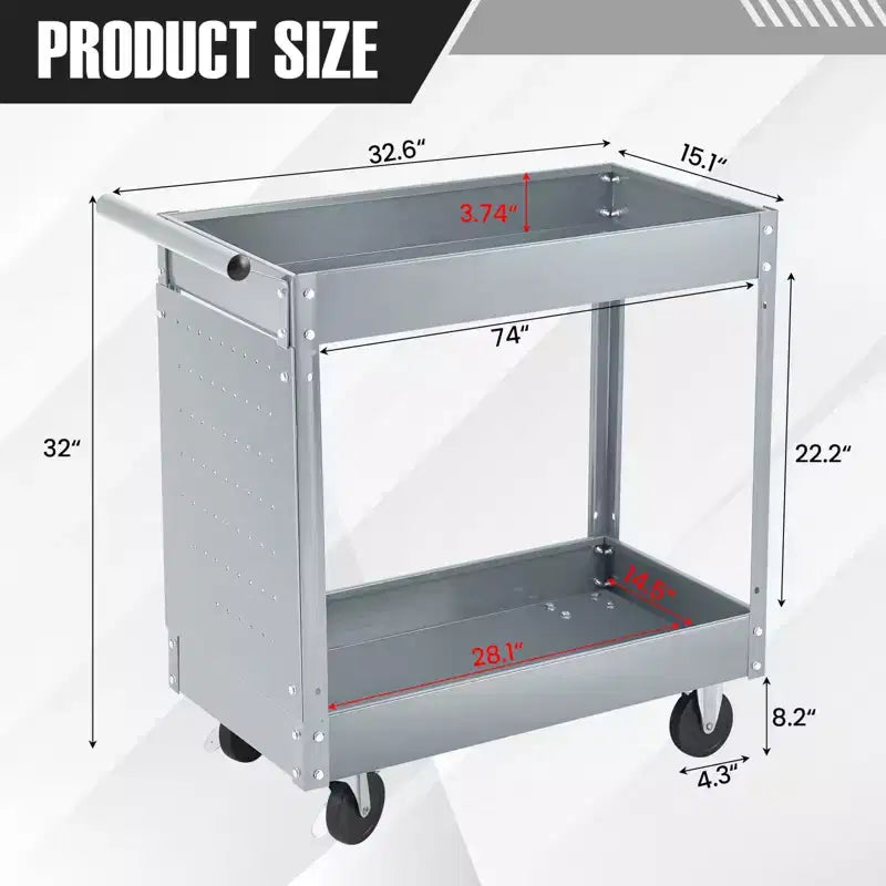 Chariot porte-outils à 2 niveaux, chariot d'atelier roulant de 180 kg avec panneau perforé, chariot de service robuste pour outillage mécanique