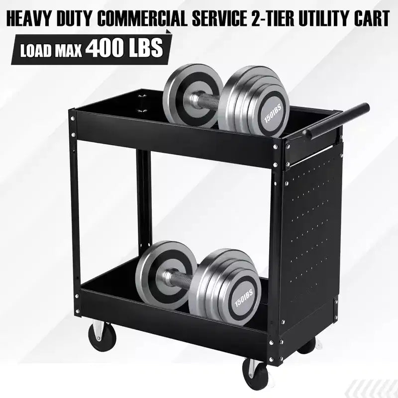 Chariot porte-outils à 2 niveaux, chariot d'atelier roulant de 180 kg avec panneau perforé, chariot de service robuste pour outillage mécanique