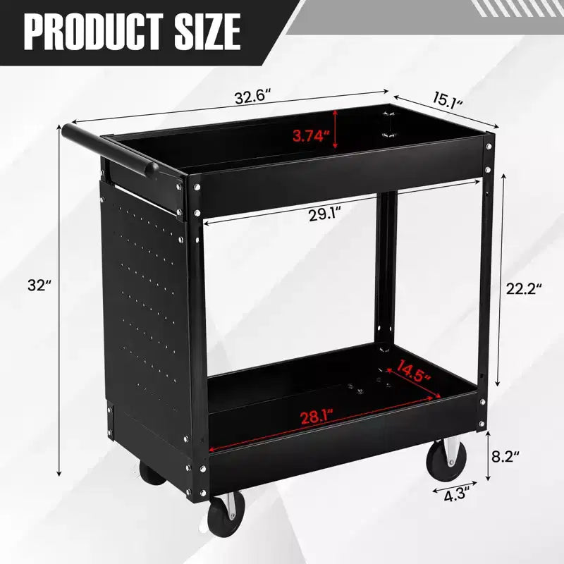 Chariot porte-outils à 2 niveaux, chariot d'atelier roulant de 180 kg avec panneau perforé, chariot de service robuste pour outillage mécanique