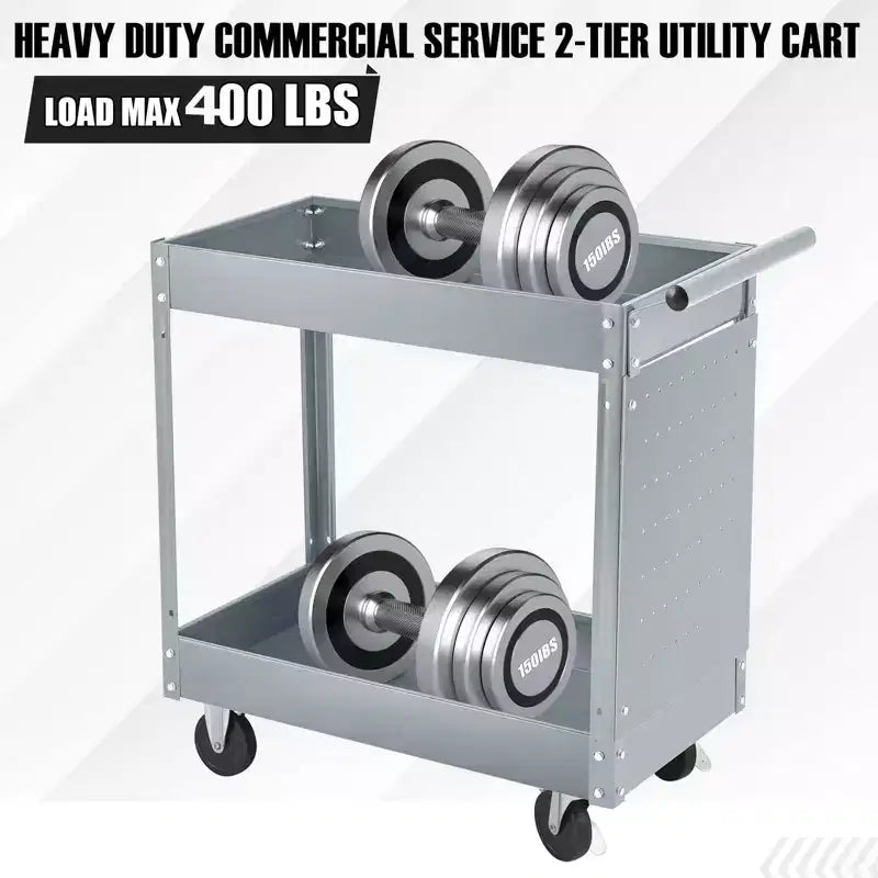 Chariot porte-outils à 2 niveaux, chariot d'atelier roulant de 180 kg avec panneau perforé, chariot de service robuste pour outillage mécanique