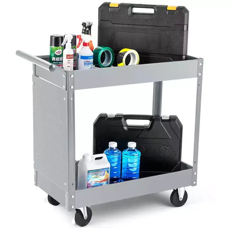 Chariot porte-outils à 2 niveaux, chariot d'atelier roulant de 180 kg avec panneau perforé, chariot de service robuste pour outillage mécanique