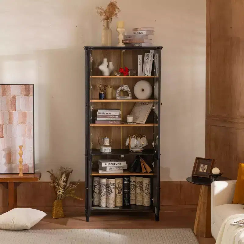 Buffet moderne avec portes vitrées et étagères réglables, Armoire de rangement pour cuisine/couloir/salon