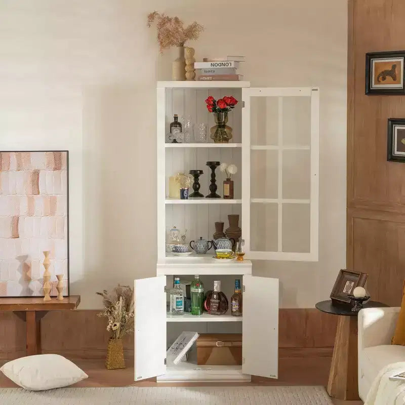 Buffet moderne avec portes vitrées et étagères réglables, Armoire de rangement pour cuisine/couloir/salon