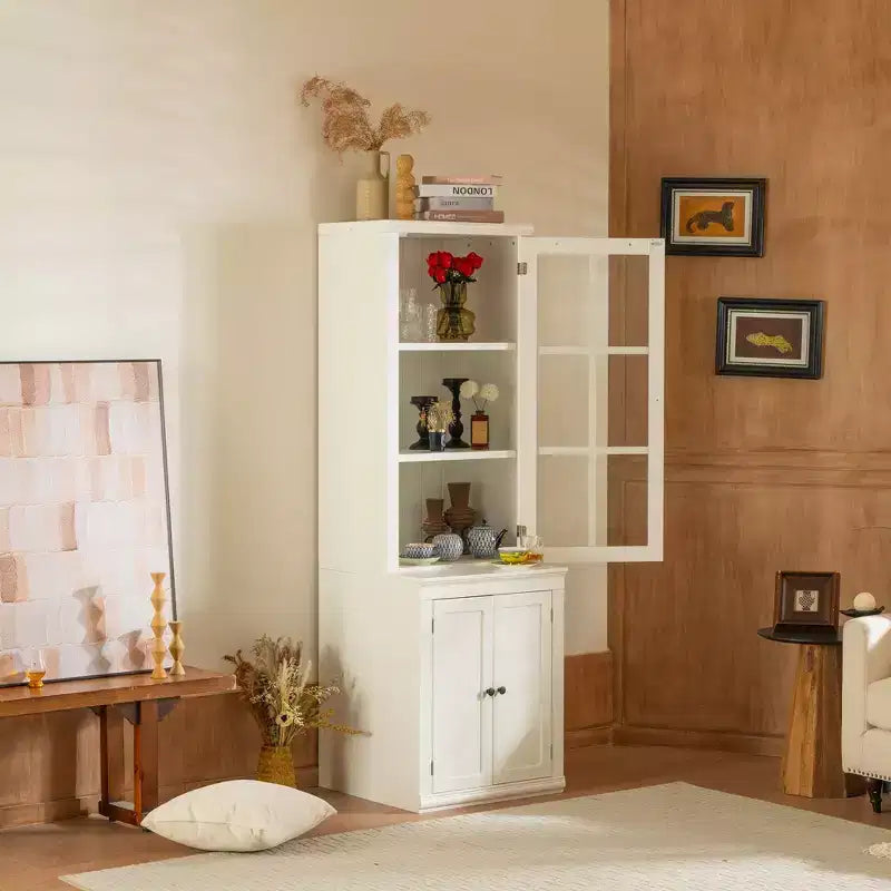 Buffet moderne avec portes vitrées et étagères réglables, Armoire de rangement pour cuisine/couloir/salon