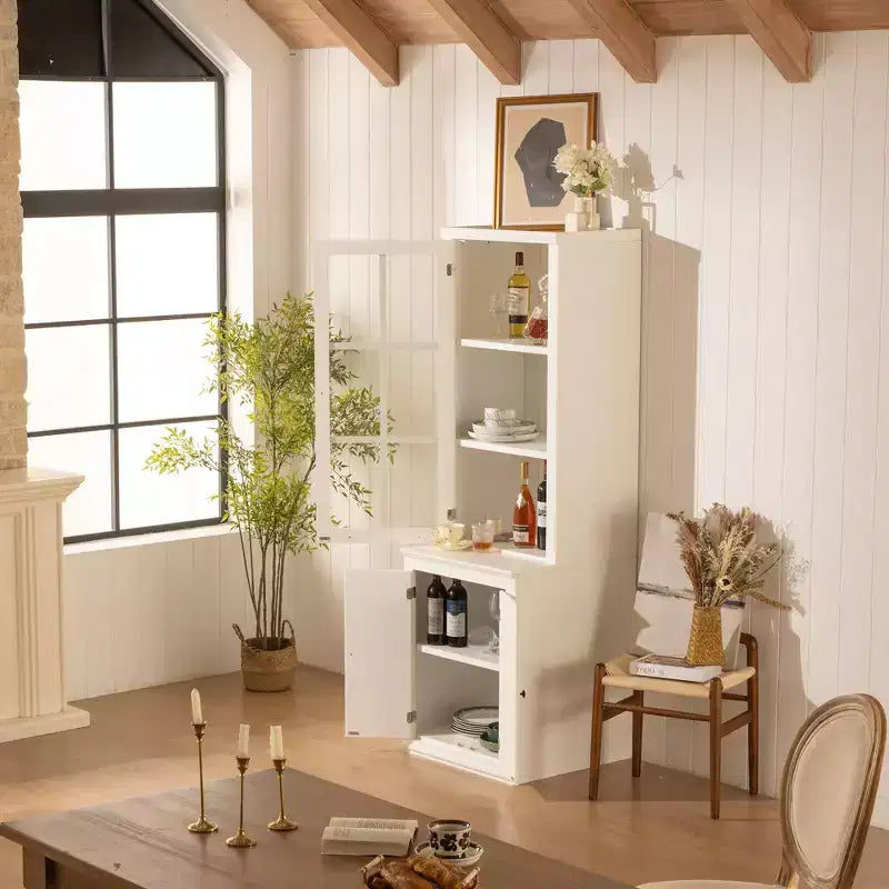 Buffet moderne avec portes vitrées et étagères réglables, Armoire de rangement pour cuisine/couloir/salon