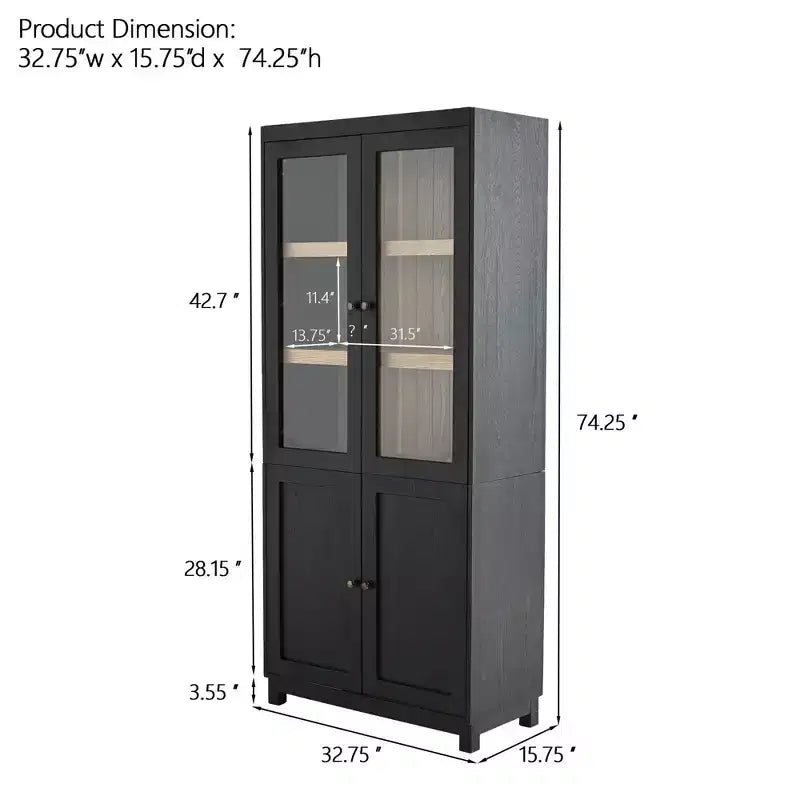 Buffet moderne avec portes vitrées et étagères réglables, Armoire de rangement pour cuisine/couloir/salon