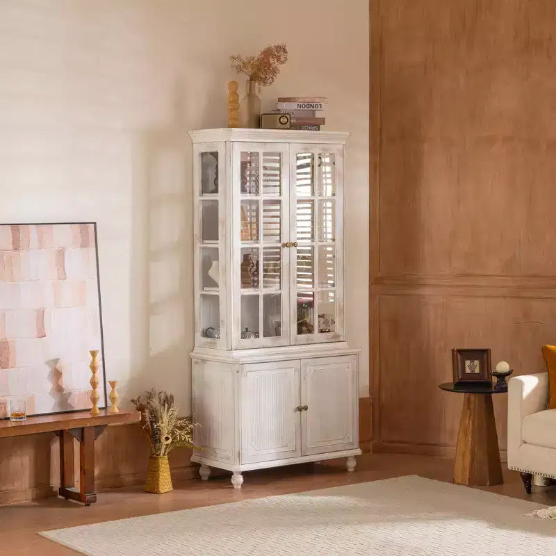 Buffet moderne avec portes vitrées et étagères réglables, Armoire de rangement pour cuisine/couloir/salon
