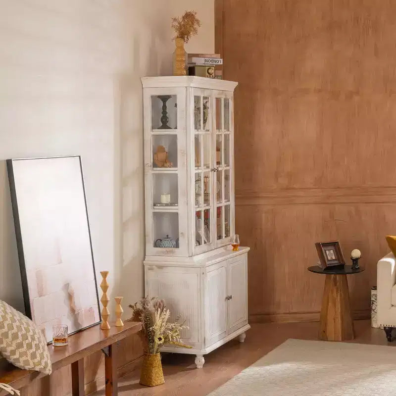 Buffet moderne avec portes vitrées et étagères réglables, Armoire de rangement pour cuisine/couloir/salon