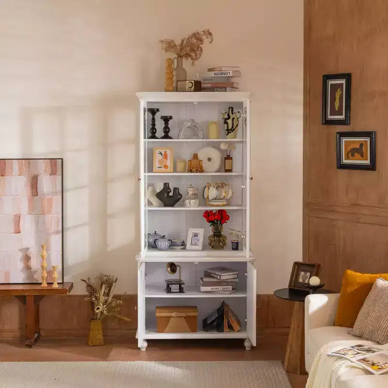 Buffet moderne avec portes vitrées et étagères réglables, Armoire de rangement pour cuisine/couloir/salon