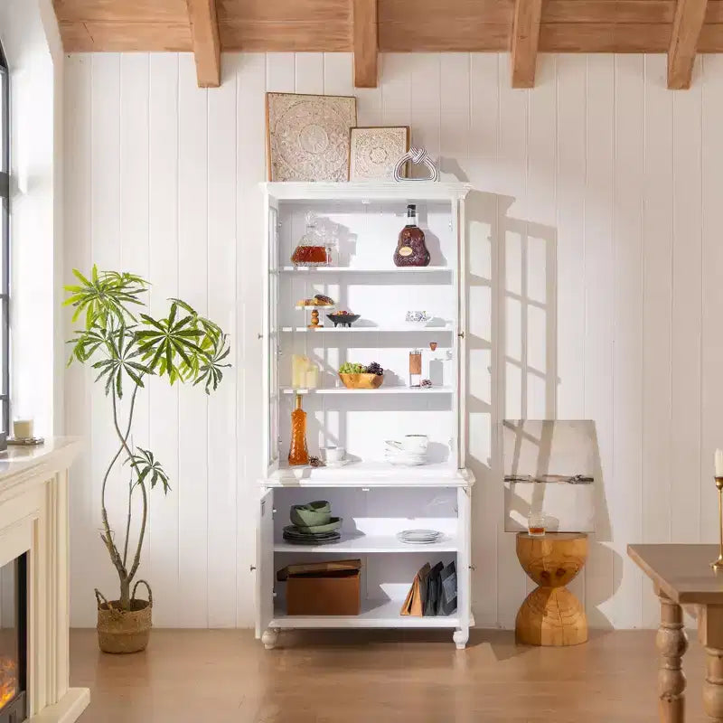 Buffet moderne avec portes vitrées et étagères réglables, Armoire de rangement pour cuisine/couloir/salon