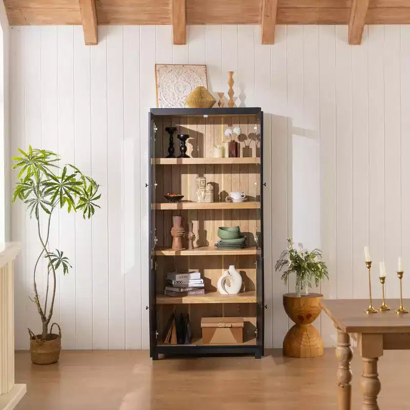 Buffet moderne avec portes vitrées et étagères réglables, Armoire de rangement pour cuisine/couloir/salon