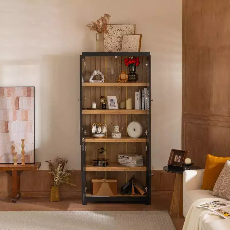 Buffet moderne avec portes vitrées et étagères réglables, Armoire de rangement pour cuisine/couloir/salon