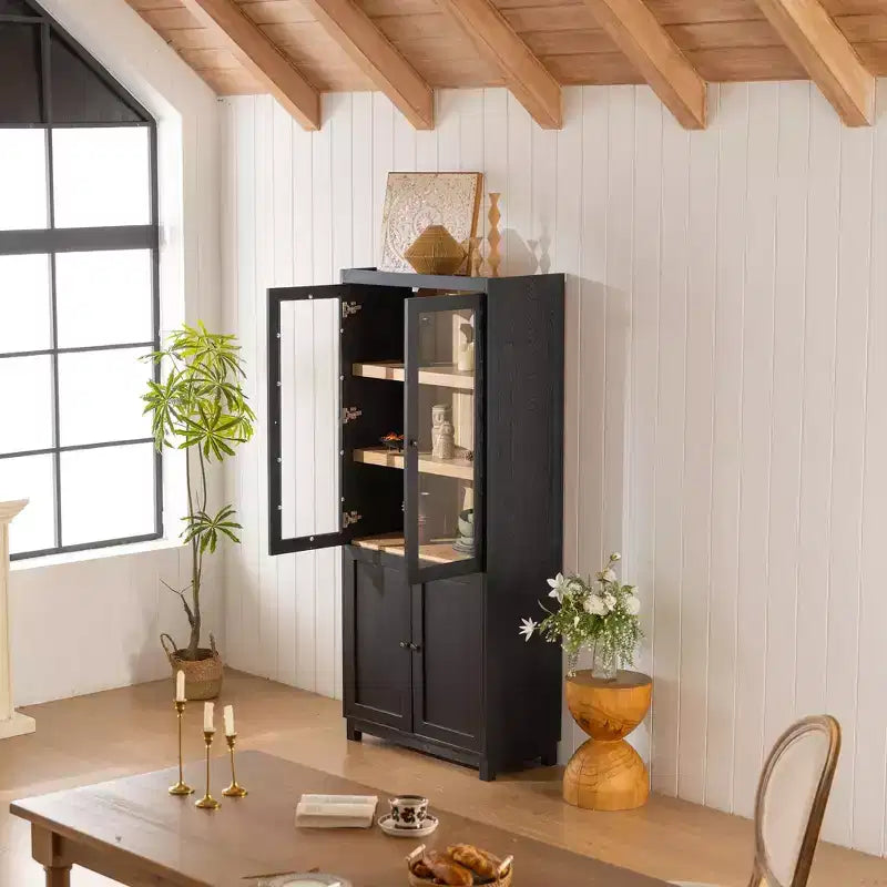 Buffet moderne avec portes vitrées et étagères réglables, Armoire de rangement pour cuisine/couloir/salon