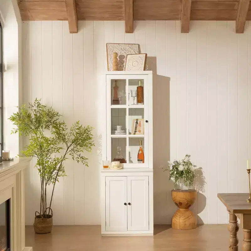 Buffet moderne avec portes vitrées et étagères réglables, Armoire de rangement pour cuisine/couloir/salon