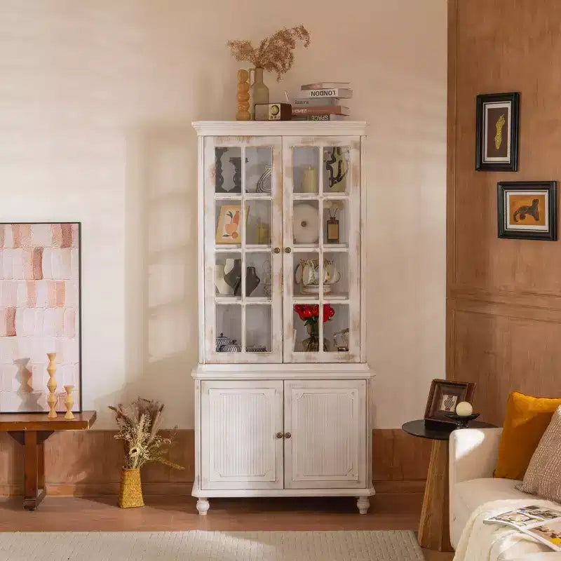 Buffet moderne avec portes vitrées et étagères réglables, Armoire de rangement pour cuisine/couloir/salon